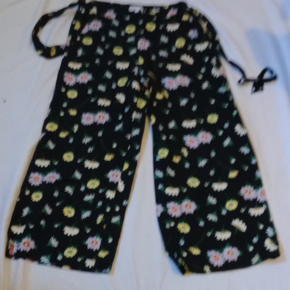LOFT Black Floral Wide Leg Pants | Linen Blend | Size Small - Picture 2 of 10